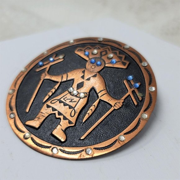 Copper Indian Fancy Dancer Pin Brooch Rhinestones - Picture 1 of 7